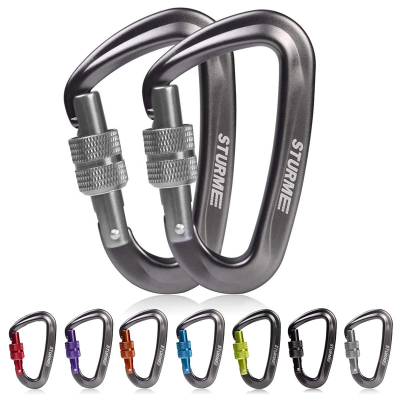STURME Carabiner Clip 12KN Aluminium Wiregate Lightweight Heavy Duty Large Strong Durable D-Ring Hooks Spring Snap Link Keychain Clips Set for Hammock Improved Design for 2024 (Gunmetal) - Image 1